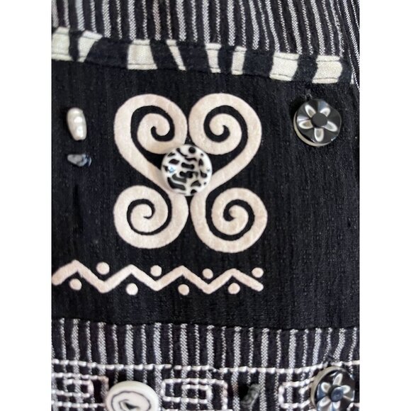 Koret Top L Black Striped Beaded Artsy Boho Western Vtg Granny 80s Classic Retro - Picture 8 of 16